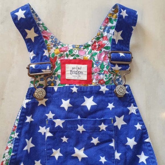 MINI BODEN Blue Corduroy Cord Star Pinafore Dress - Picture 2 of 5